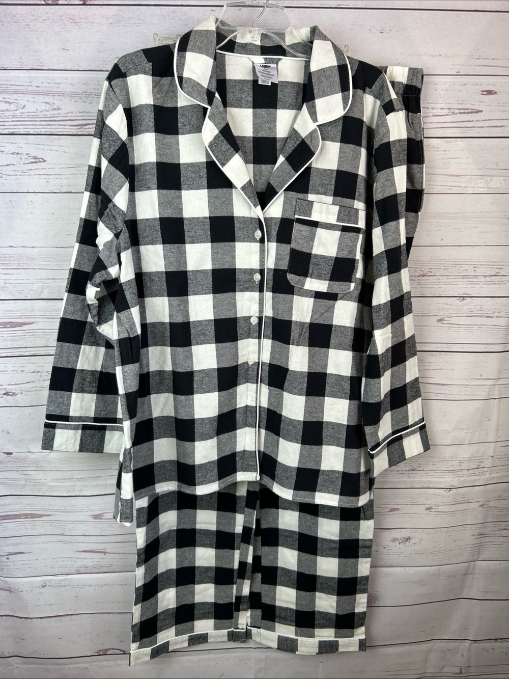 Lands End Women's Black & White Buffalo Check Flannel 2PC Pajama Set Size XXL